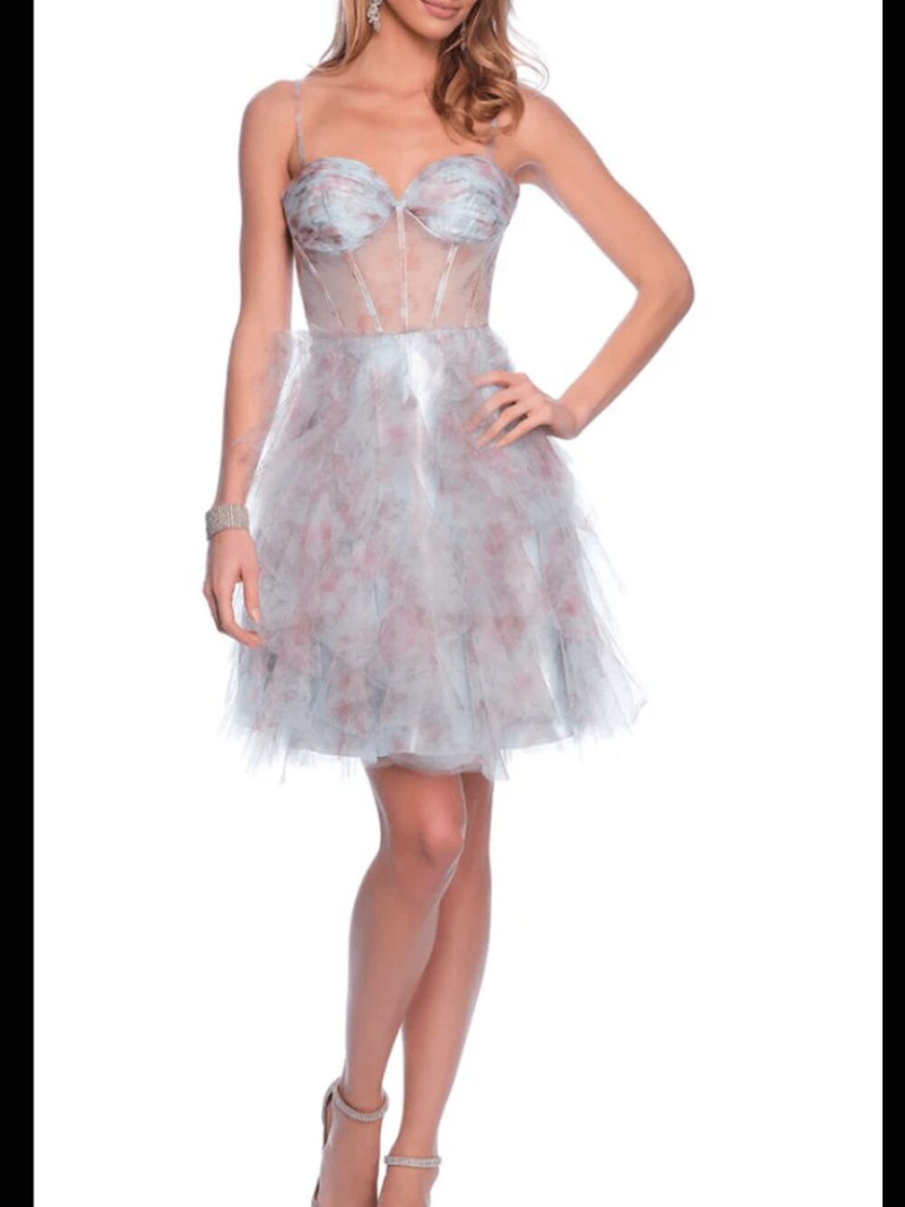 Blue Print Ruffle Dress Homecoming Dress Dave & Johnny: 11886